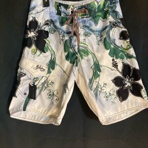 Billabong Green and Black Tropical Board Shorts
